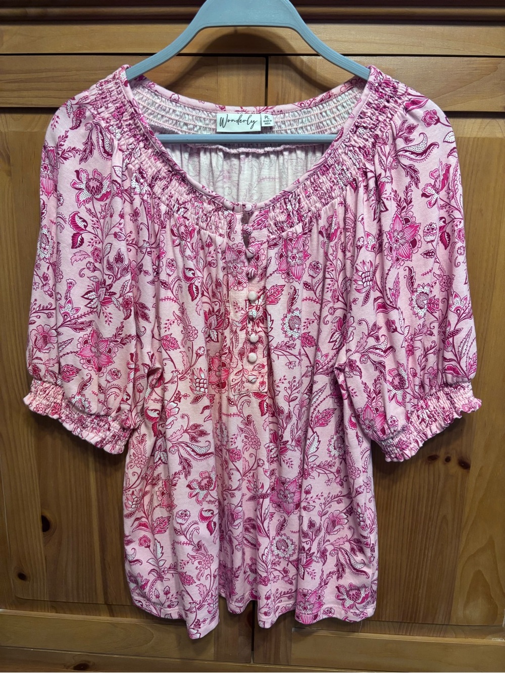 Wonderly Pink Floral Smocked Peasant Top